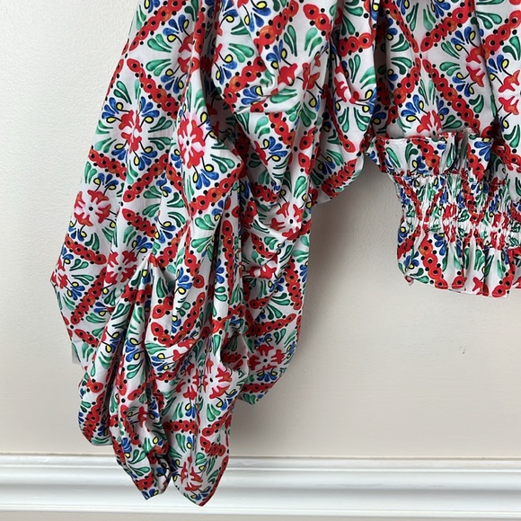 Caroline Constas Lorena Blouse Floral Tile Multi Colored, Off Shoulder, *Flaws* - Picture 12 of 16